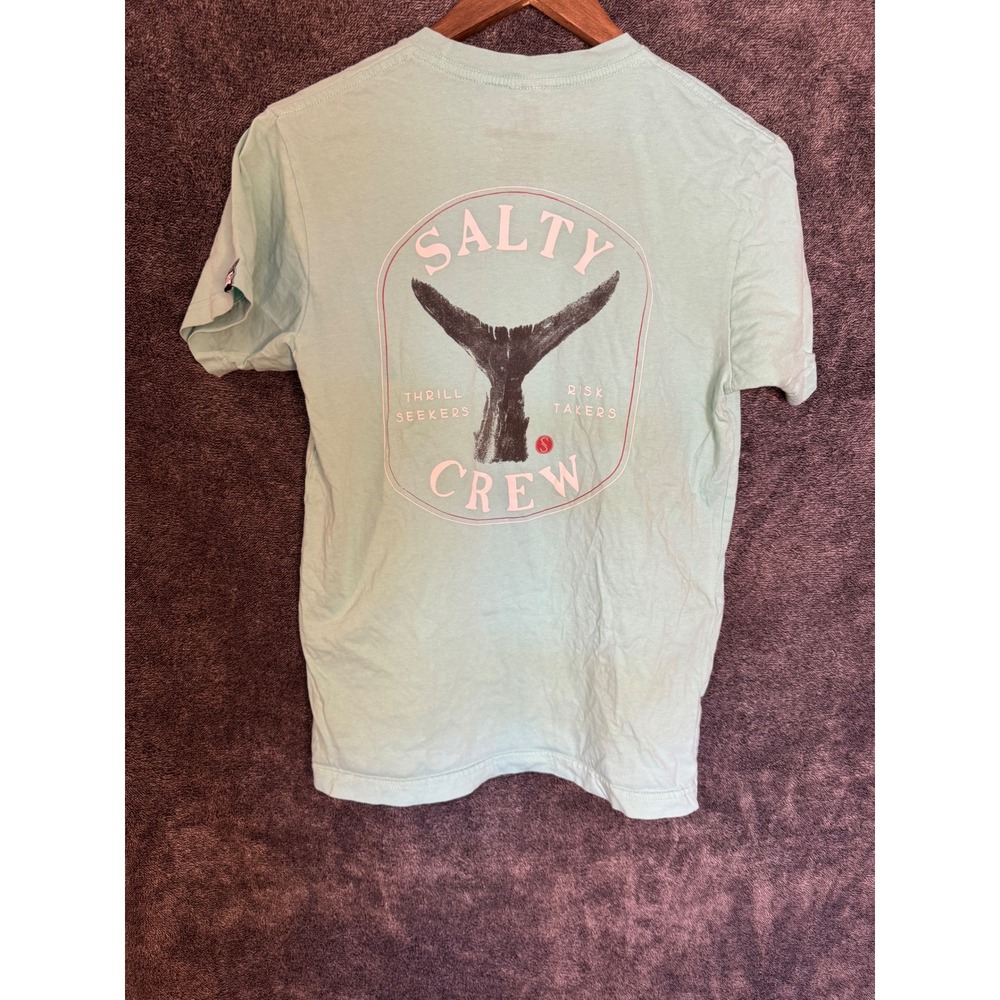 Salty Crew Mens Small T-Shirt Mint Green Whale Tail Graphic Premium Cotton Tee - Picture 2 of 3